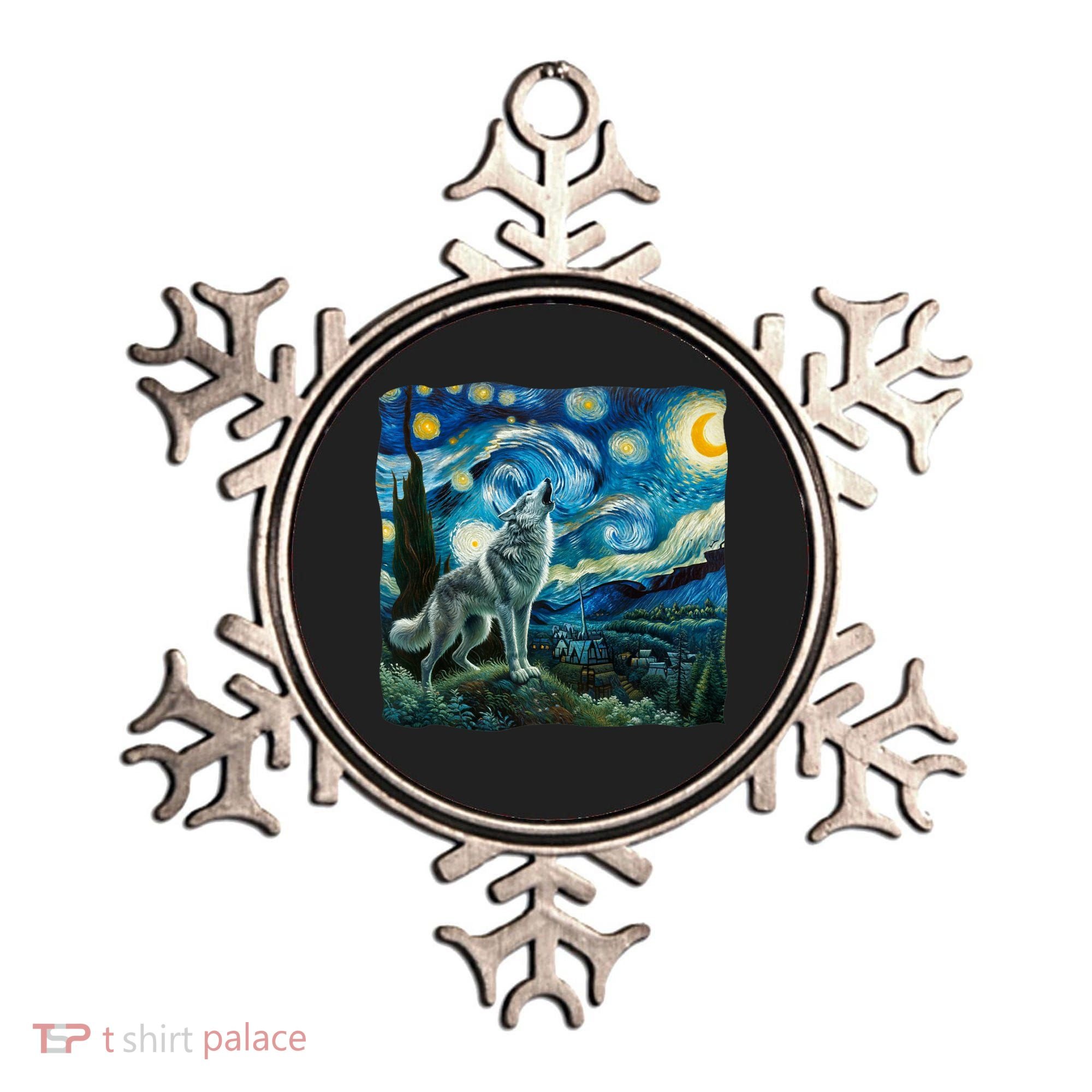 Wolf Starry Night Howling Moon Funny Gifts Van Gogh Ornament
