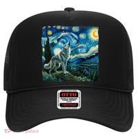 Wolf Starry Night Howling Moon Funny Gifts Van Gogh Hat thumb 0