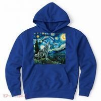 Wolf Starry Night Howling Moon Funny Gifts Van Gogh Hoodie thumb 0