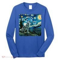 Wolf Starry Night Howling Moon Funny Gifts Van Gogh Long Sleeve Shirt thumb 0