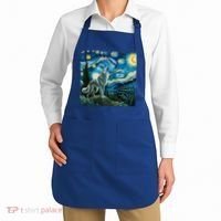 Wolf Starry Night Howling Moon Funny Gifts Van Gogh Apron thumb 2