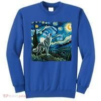 Wolf Starry Night Howling Moon Funny Gifts Van Gogh Sweatshirt thumb 0