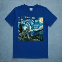 Wolf Starry Night Howling Moon Funny Gifts Van Gogh T-Shirt thumb 5