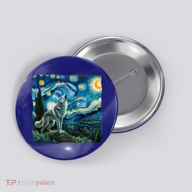 Wolf Starry Night Howling Moon Funny Gifts Van Gogh Button