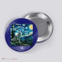 Wolf Starry Night Howling Moon Funny Gifts Van Gogh Button thumb 0