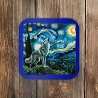 Wolf Starry Night Howling Moon Funny Gifts Van Gogh Coaster thumb 0