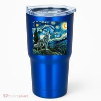 Wolf Starry Night Howling Moon Funny Gifts Van Gogh Tumbler thumb 0