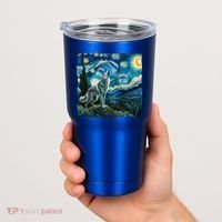 Wolf Starry Night Howling Moon Funny Gifts Van Gogh Tumbler thumb 2