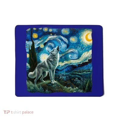 Wolf Starry Night Howling Moon Funny Gifts Van Gogh Mousepad