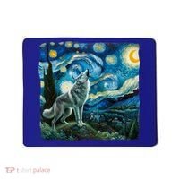 Wolf Starry Night Howling Moon Funny Gifts Van Gogh Mousepad thumb 0