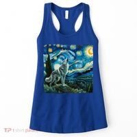 Wolf Starry Night Howling Moon Funny Gifts Van Gogh Women's Tank Top thumb 0