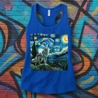 Wolf Starry Night Howling Moon Funny Gifts Van Gogh Women's Tank Top thumb 3