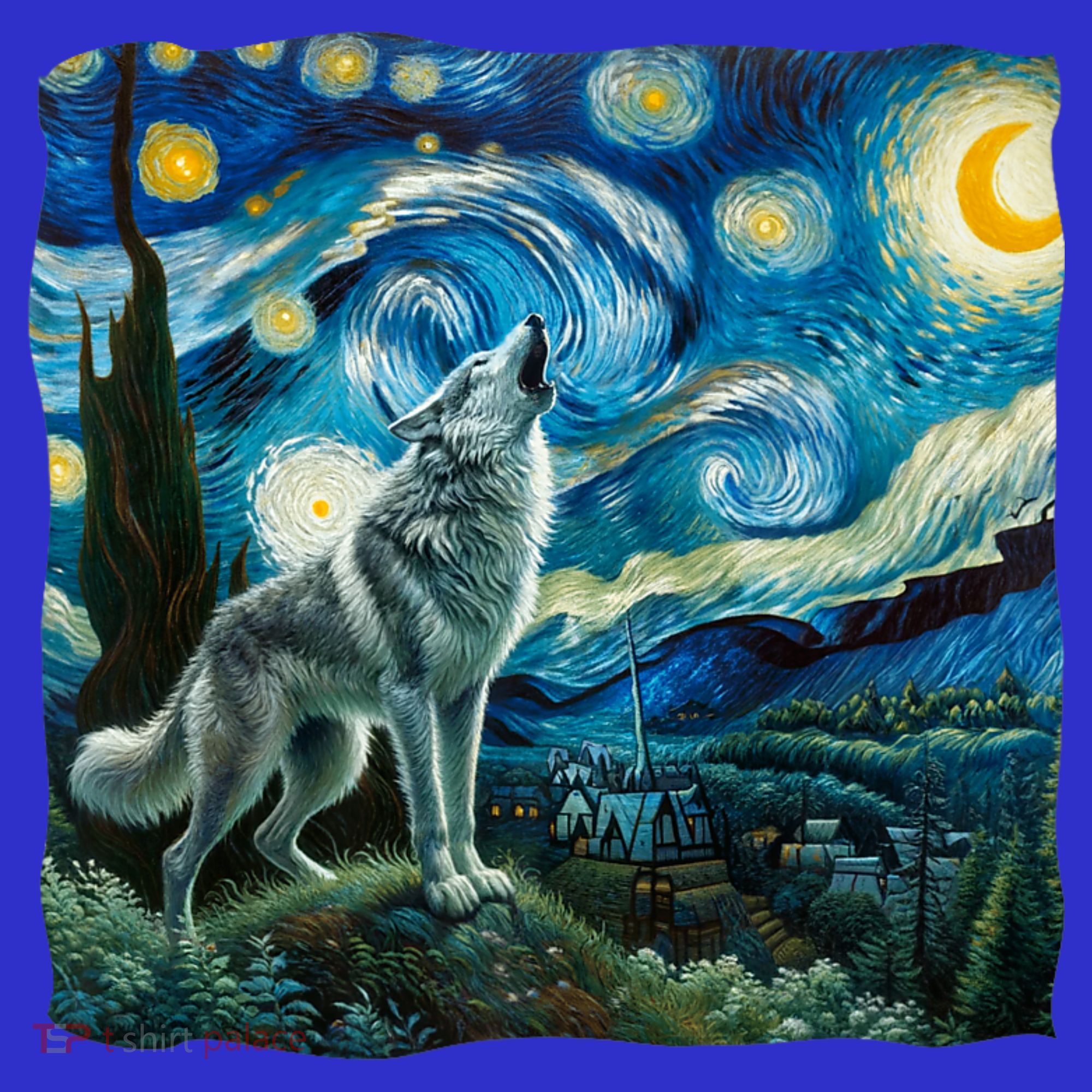 Wolf Starry Night Howling Moon Funny Gifts Van Gogh Women's Tank Top