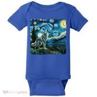 Wolf Starry Night Howling Moon Funny Gifts Van Gogh Baby Bodysuit thumb 0