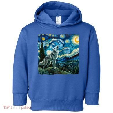 Wolf Starry Night Howling Moon Funny Gifts Van Gogh Toddler Hoodie