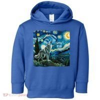 Wolf Starry Night Howling Moon Funny Gifts Van Gogh Toddler Hoodie thumb 0