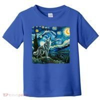 Wolf Starry Night Howling Moon Funny Gifts Van Gogh Toddler T-Shirt thumb 0