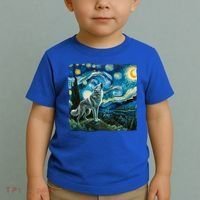 Wolf Starry Night Howling Moon Funny Gifts Van Gogh Toddler T-Shirt thumb 2