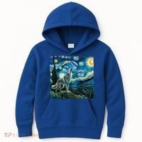 Wolf Starry Night Howling Moon Funny Gifts Van Gogh Kids Hoodie thumb 0