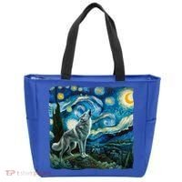 Wolf Starry Night Howling Moon Funny Gifts Van Gogh Tote Bag thumb 0