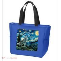 Wolf Starry Night Howling Moon Funny Gifts Van Gogh Tote Bag thumb 3