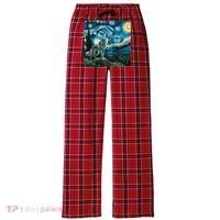 Wolf Starry Night Howling Moon Funny Gifts Van Gogh Women's Flannel Plaid Pajama Pants thumb 0