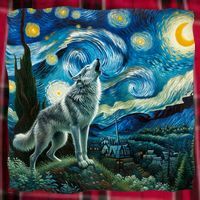 Wolf Starry Night Howling Moon Funny Gifts Van Gogh Women's Flannel Plaid Pajama Pants thumb 2