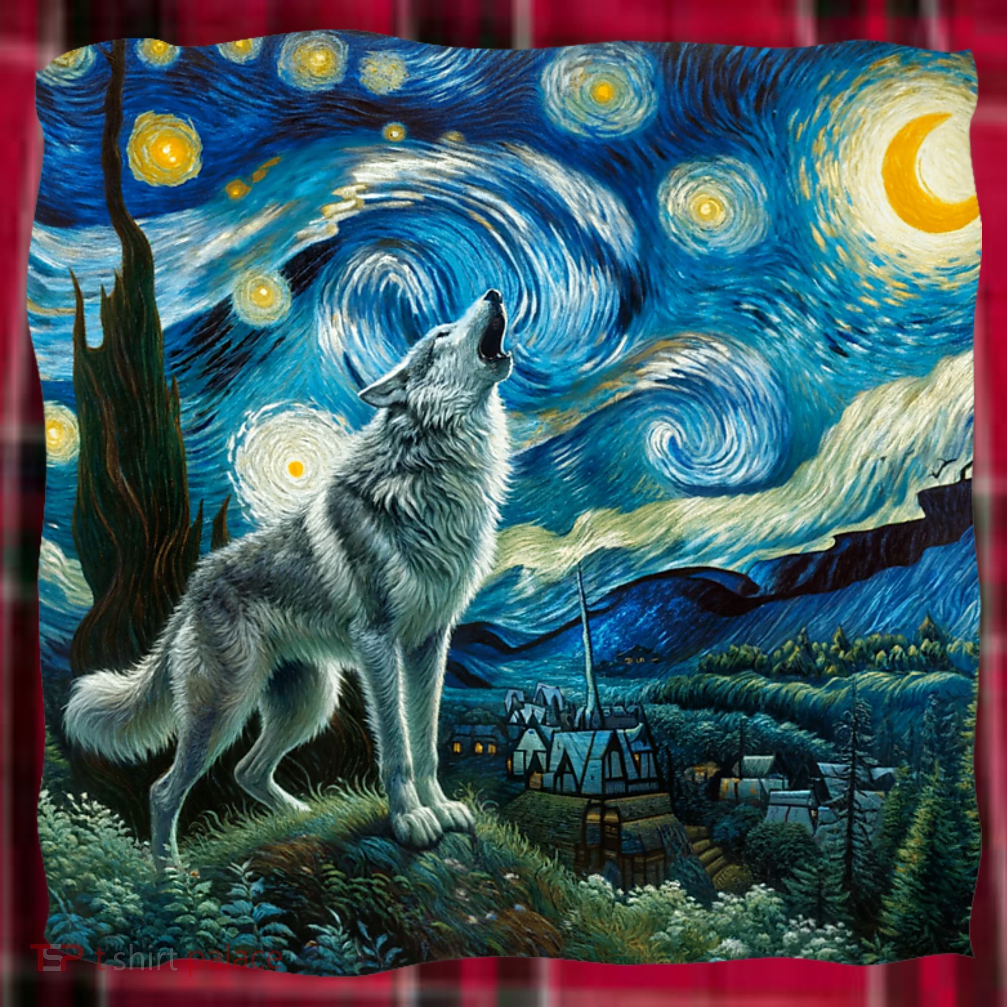 Wolf Starry Night Howling Moon Funny Gifts Van Gogh Women's Flannel Plaid Pajama Pants