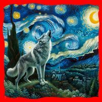 Wolf Starry Night Howling Moon Funny Gifts Van Gogh Santa Hat thumb 1