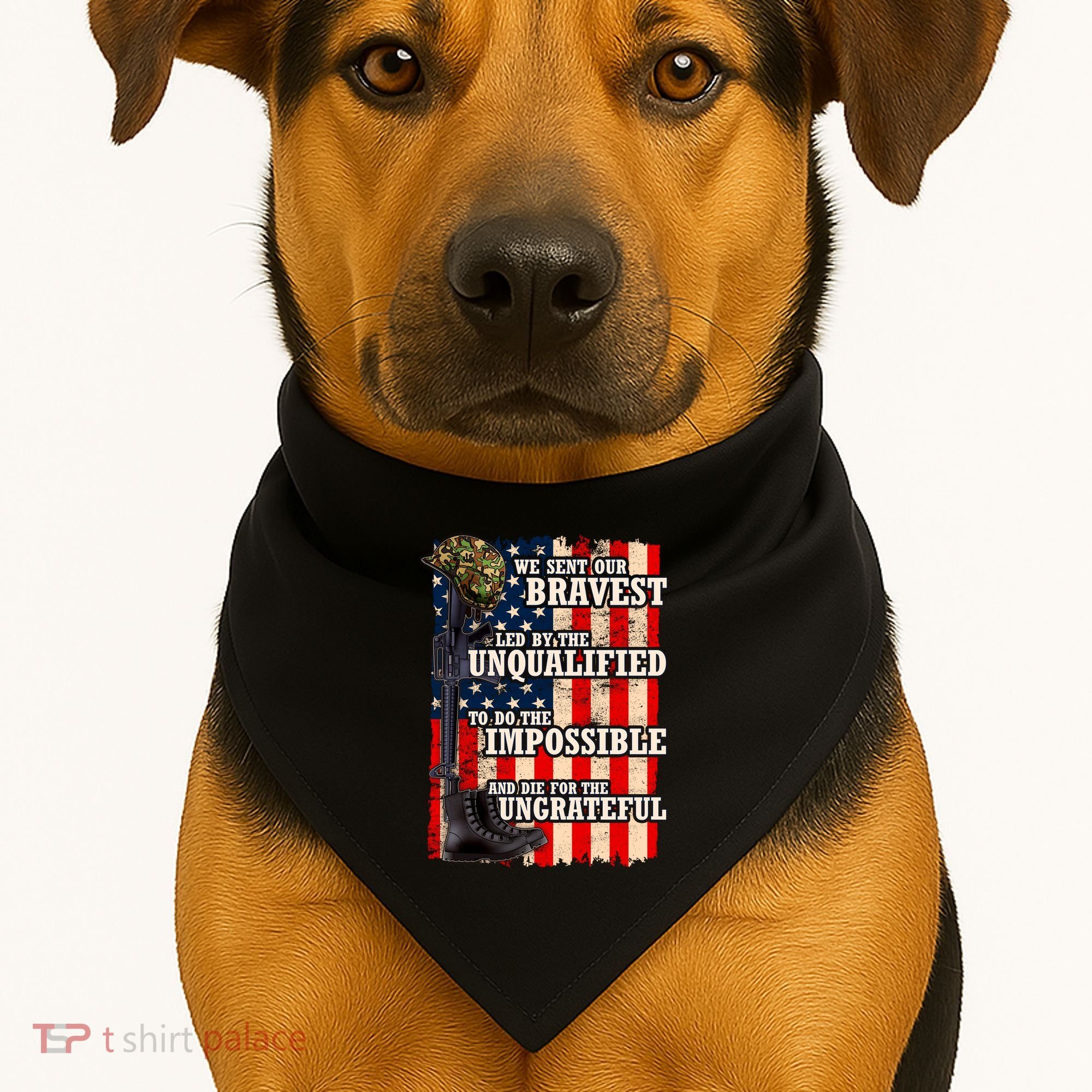 We Sent Our Bravest Support Military Veterans USA Flag USA-Made Doggie Bandana