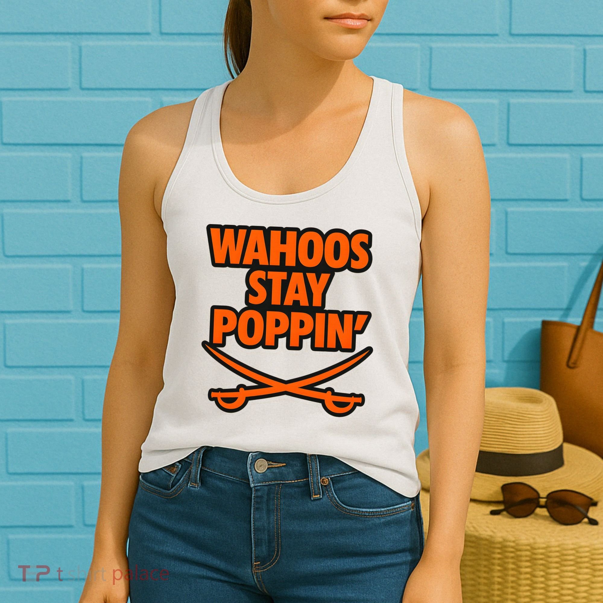 Wahoos Stay Poppin Funny Football Women's Tank Top