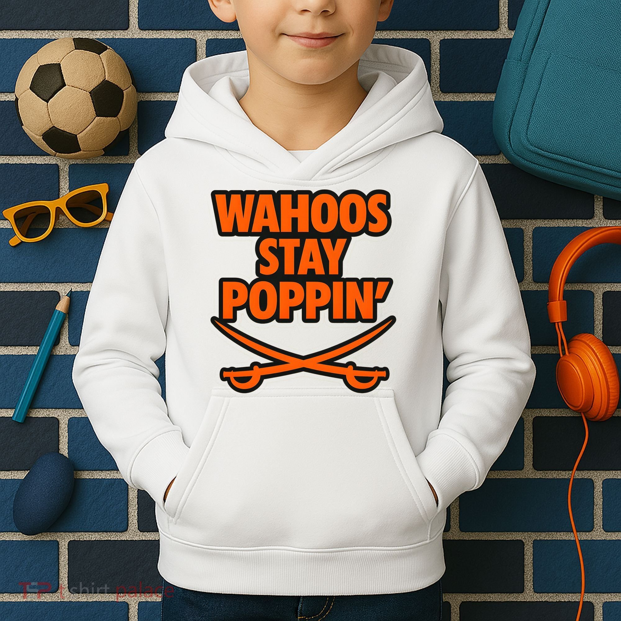 Wahoos Stay Poppin Funny Football Kids Hoodie