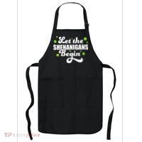 Womens St Patricks Day Let The Shenanigans Begin Shamrock Clover Apron thumb 0