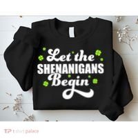 Womens St Patricks Day Let The Shenanigans Begin Shamrock Clover Sweatshirt thumb 2