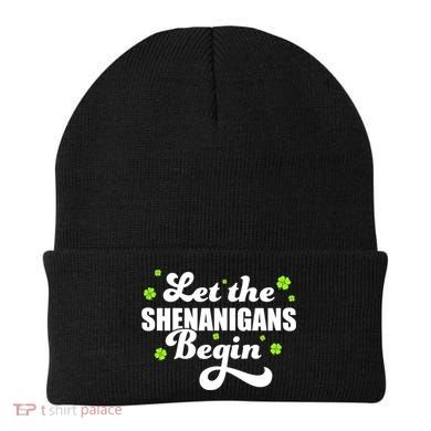 Womens St Patricks Day Let The Shenanigans Begin Shamrock Clover Beanie