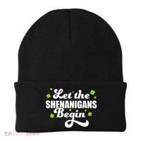 Womens St Patricks Day Let The Shenanigans Begin Shamrock Clover Beanie thumb 0