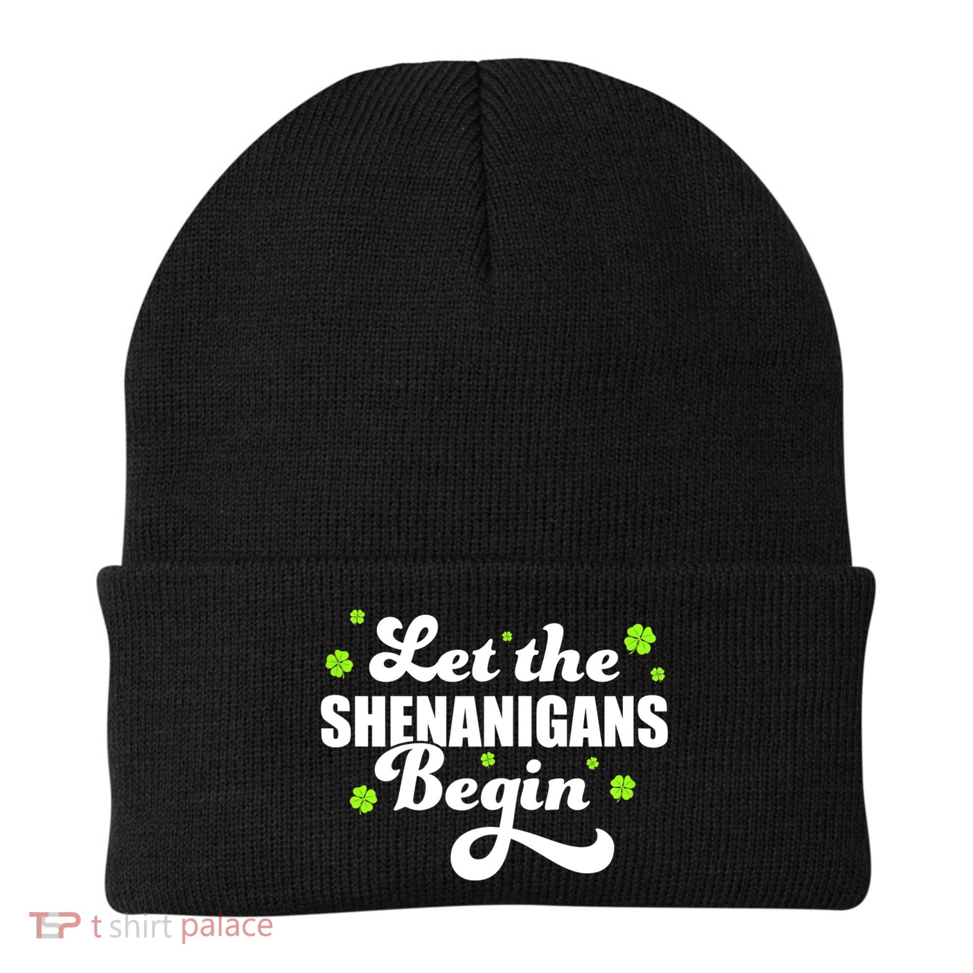 Womens St Patricks Day Let The Shenanigans Begin Shamrock Clover Beanie