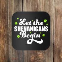 Womens St Patricks Day Let The Shenanigans Begin Shamrock Clover Coaster thumb 0