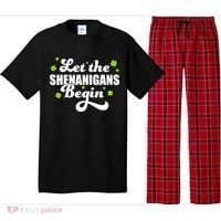 Womens St Patricks Day Let The Shenanigans Begin Shamrock Clover Pajama Set thumb 0