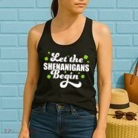 Womens St Patricks Day Let The Shenanigans Begin Shamrock Clover Women's Tank Top thumb 2