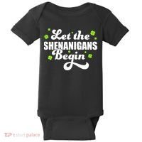 Womens St Patricks Day Let The Shenanigans Begin Shamrock Clover Baby Bodysuit thumb 0