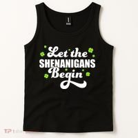 Womens St Patricks Day Let The Shenanigans Begin Shamrock Clover Tank Top thumb 2