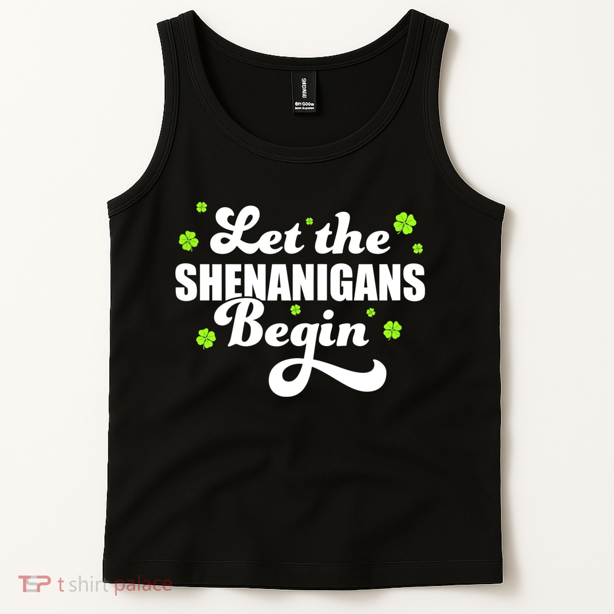Womens St Patricks Day Let The Shenanigans Begin Shamrock Clover Tank Top