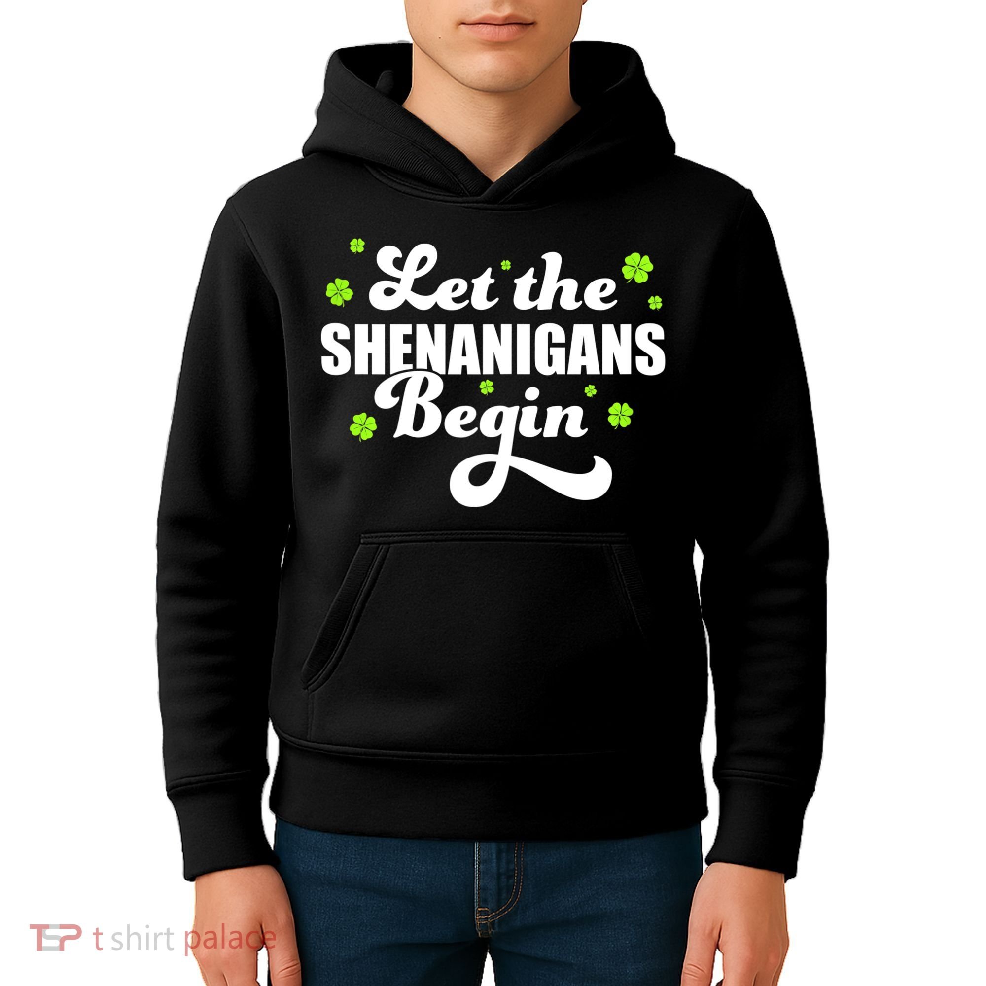 Womens St Patricks Day Let The Shenanigans Begin Shamrock Clover Kids Hoodie