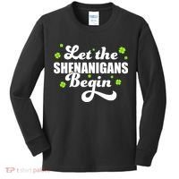 Womens St Patricks Day Let The Shenanigans Begin Shamrock Clover Kids Long Sleeve Shirt thumb 0