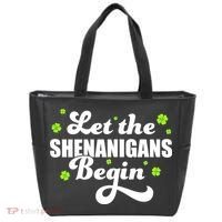 Womens St Patricks Day Let The Shenanigans Begin Shamrock Clover Tote Bag thumb 0