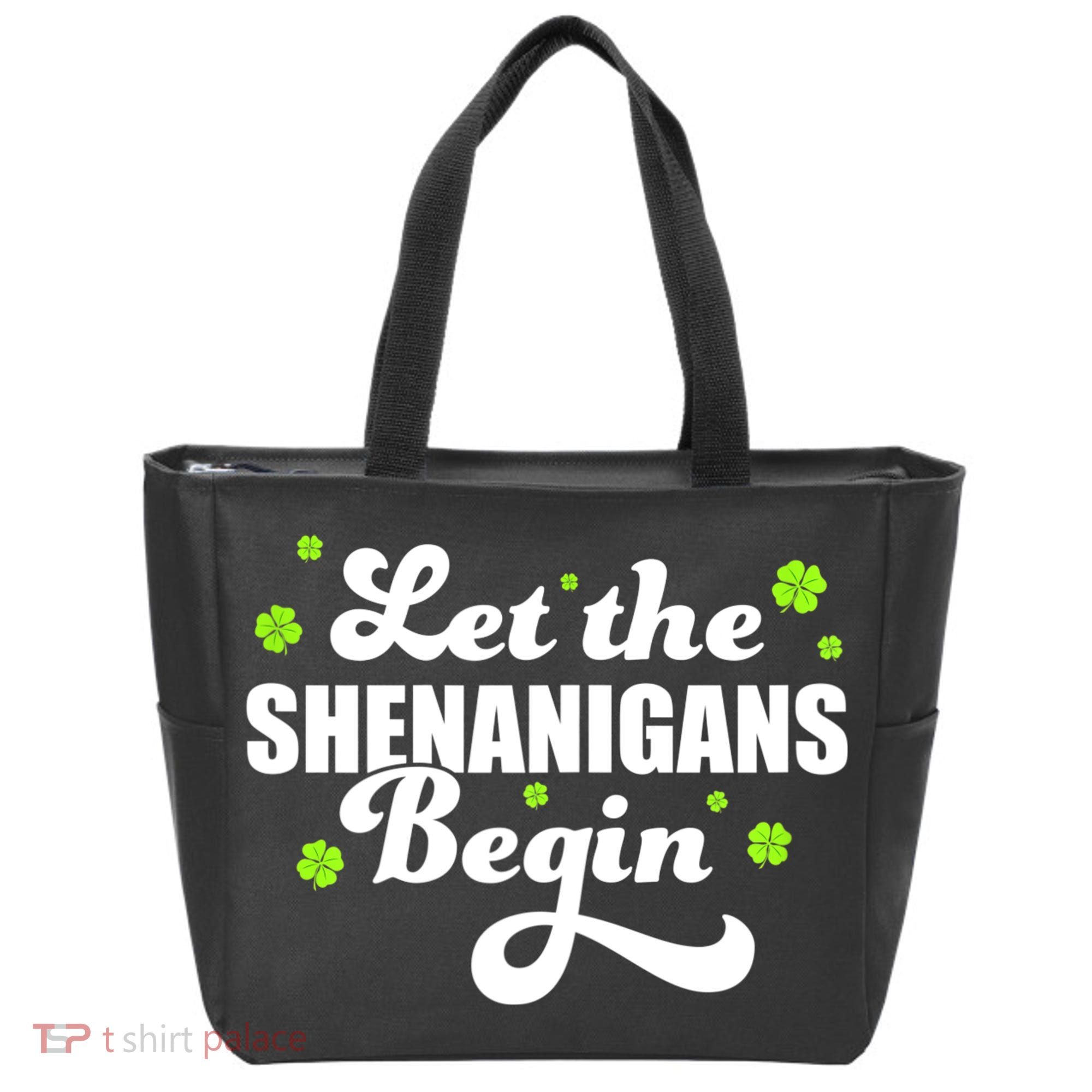 Womens St Patricks Day Let The Shenanigans Begin Shamrock Clover Tote Bag
