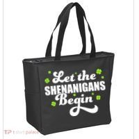 Womens St Patricks Day Let The Shenanigans Begin Shamrock Clover Tote Bag thumb 2