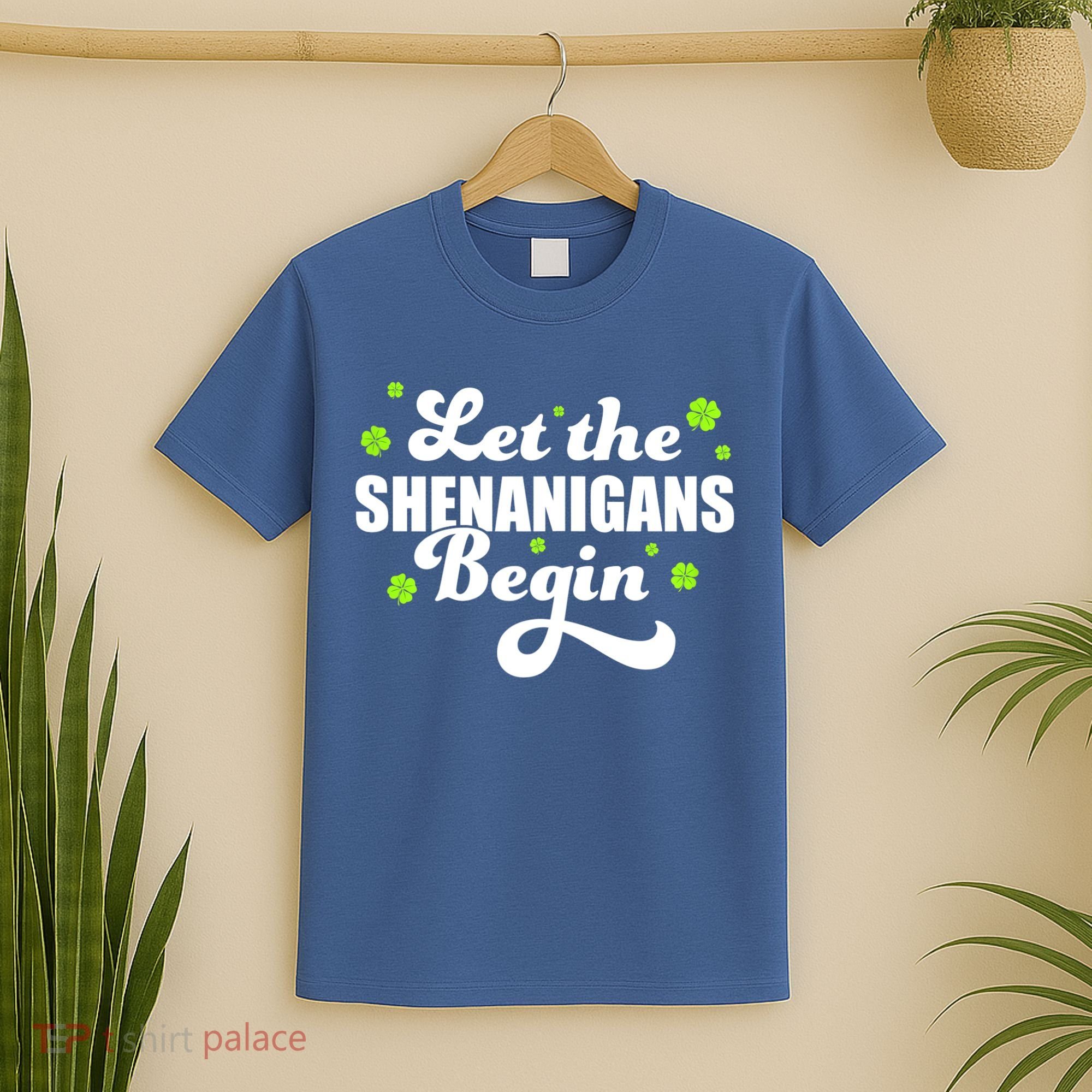 Womens St Patricks Day Let The Shenanigans Begin Shamrock Clover T-Shirt