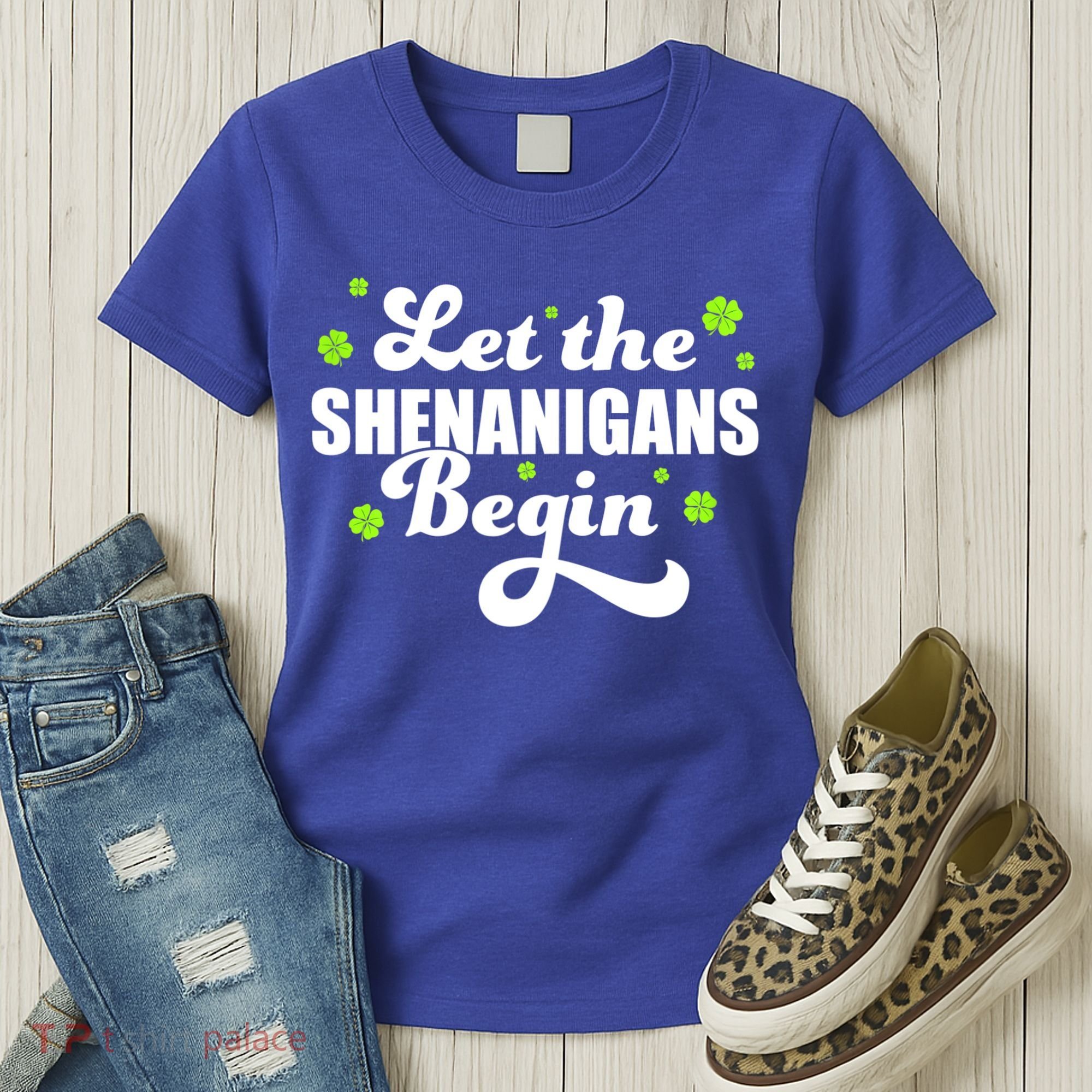 Womens St Patricks Day Let The Shenanigans Begin Shamrock Clover Women's T-Shirt